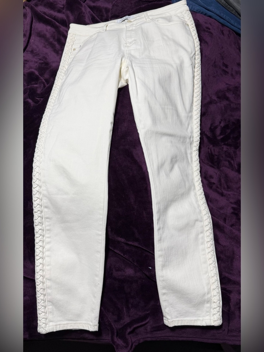 Judy Blue White Skinny Jeans with Braided Side Trim 13/31 NWOT